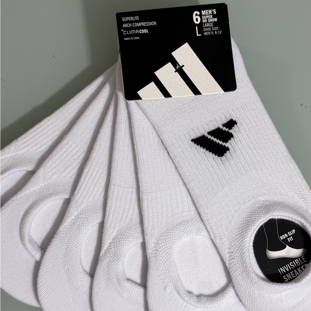 ❌SOLD Adidas Men’s Super No Show Socks 6-Pack |Size L (8–12) White Climalite 💥